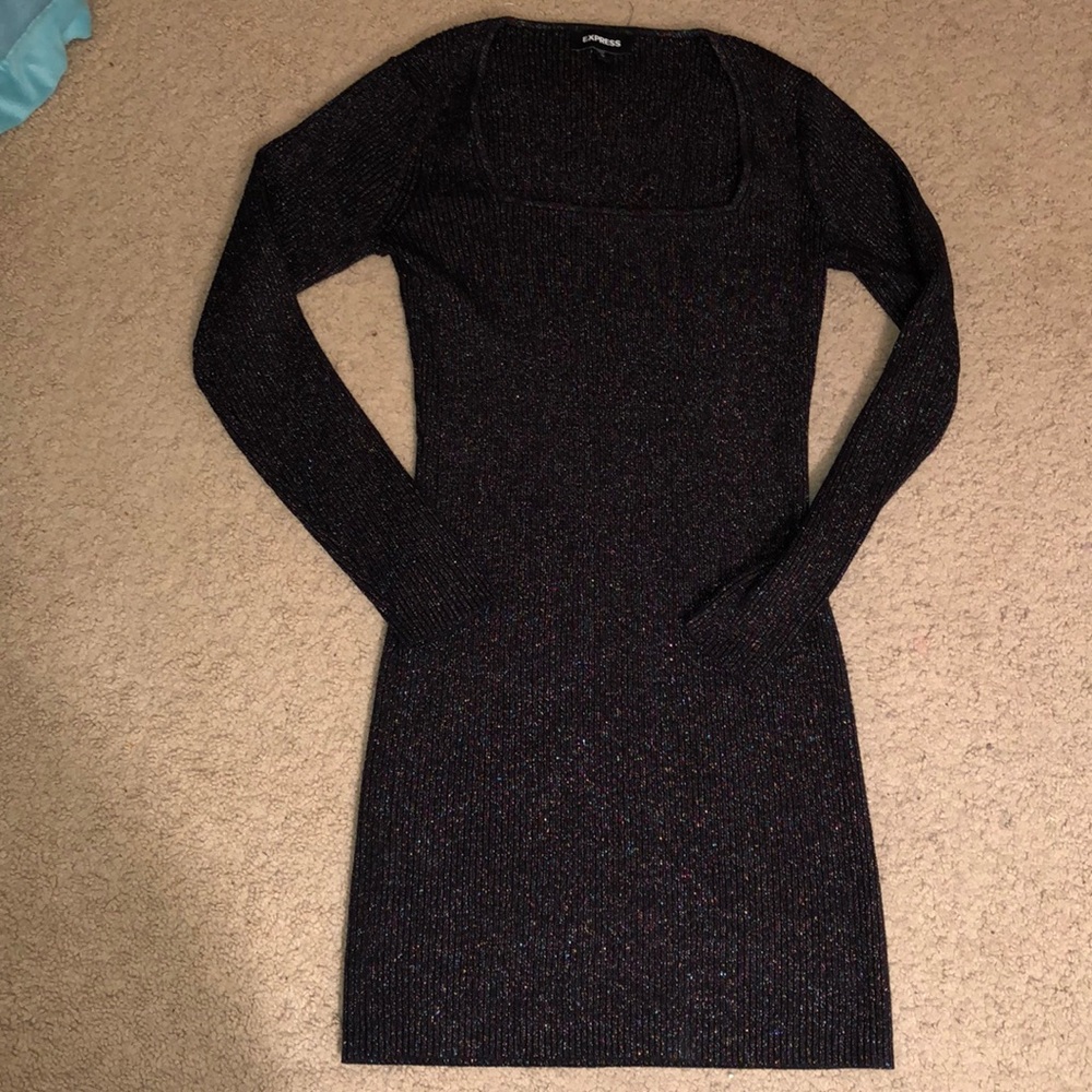 Express sweater dress black with shimmer size M